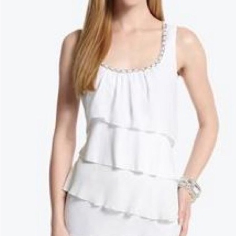 💕 HOST PICK 💕 WHBM White Silver Chain Trimmed Tiered Shell
